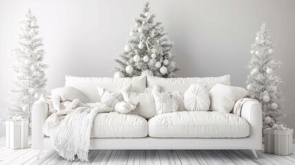 Poster - Scandinavian-style room with simple Christmas tree and natural decor, 3D illustration