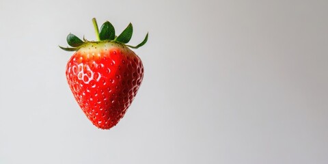 Poster - Red strawberry in flight on a white background. Copy space.