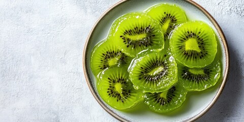 Poster - Plate featuring delicious kiwi jelly on a light background