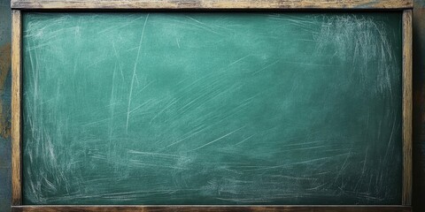Poster - closeup of a blank green chalkboard, background of a school blackboard