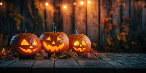 Poster - Halloween decor on a wooden background at home.