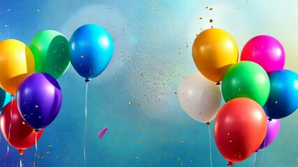 Aufkleber - A bunch of colorful balloons are floating in the air. The balloons are of different colors and sizes, creating a vibrant and lively atmosphere. Concept of celebration and joy