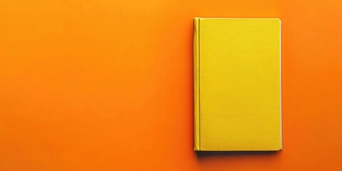 Poster - Top view of a large book with a yellow cover set against an orange background.