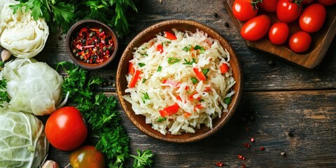 Canvas Print - sauerkraut on the table, viewed from above. salad.