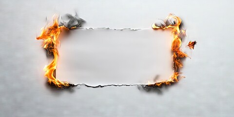 Poster - Burning paper on white paper with a shadow, text copyspace