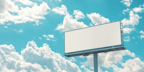 Poster - White billboard space available for your text. Background features white clouds for advertising purposes.