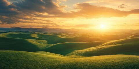 Poster - Rolling green hills and a sunset