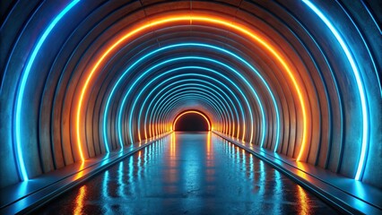Wall Mural - minimalist tunnel with neon light curving around path