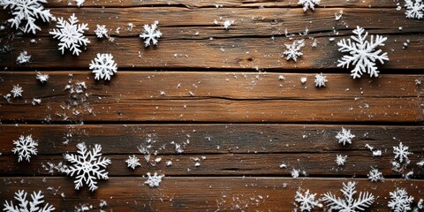 Poster - Wooden background for Christmas featuring snowflakes