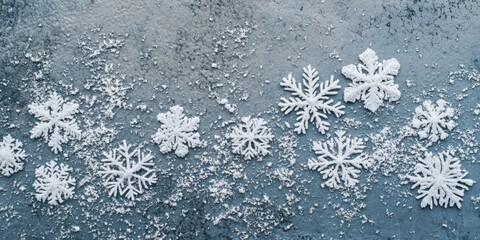 Wall Mural - Christmas or winter backdrop. Snowflakes on a gray concrete surface. Copyspace.