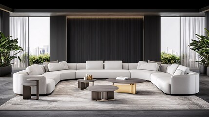 Poster - Modern living room with minimalist Christmas decor, elegant holiday style, 3D illustration