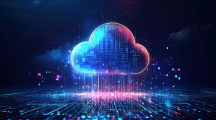 Poster - Digital cloud technology with vibrant colors and data streams