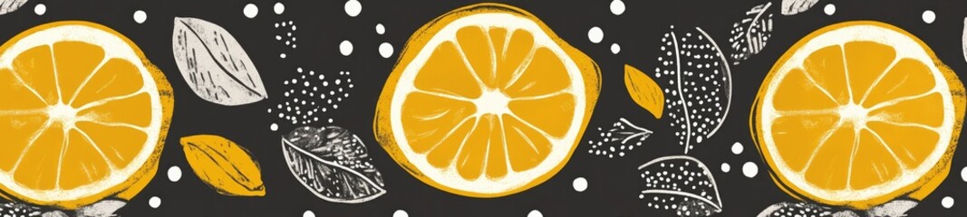 Wall Mural - Mustard yellow lemon pattern with white dots and lemon slices