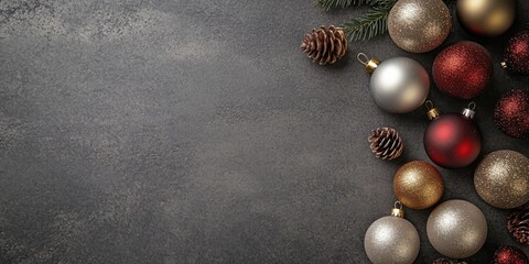Poster - Christmas ornaments on a grey background