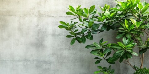 Aufkleber - Octopustree (Umbrella tree) green leaves adorn the garden by the wall background.