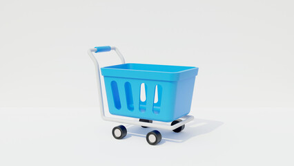 Poster - Blue shopping cart isolated on white background. Shopping Online Concept. Shopping time concept banner with shopping cart.