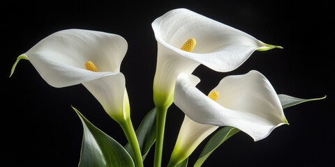 Aufkleber - white calla lily blooms on a black background
