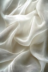 Fototapete - Soft, flowing white fabric with intricate textures creates an elegant, ethereal appearance, perfect for fashion or interior design themes.