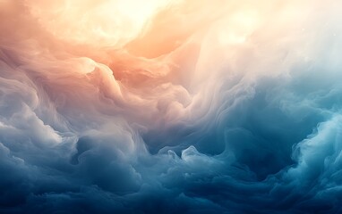Aufkleber - A stunning blend of soft clouds in hues of orange and blue, creating an ethereal atmosphere, reminiscent of a serene sky at dawn or dusk.