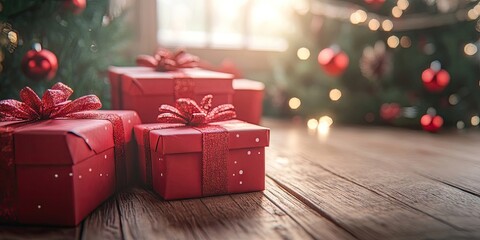 Poster - Christmas gift boxes on the table
