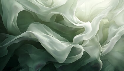 Aufkleber - A close-up image of delicate, flowing fabric in soft white and green tones, creating a serene and ethereal appearance.