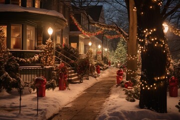 Canvas Print - Christmas Night city street.