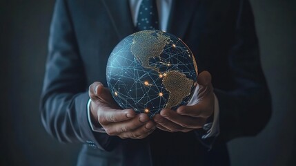 Sticker - Businessman Holding Digital Globe with Network Connections