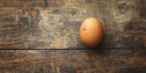 Poster - Chicken egg on wooden table with area for copy.