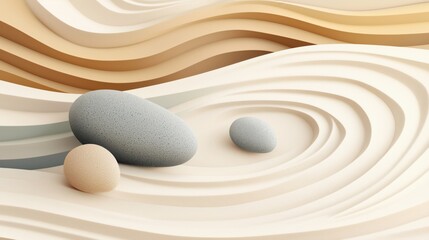 Poster - Abstract landscape with stones and waves, soft colors, smooth textures