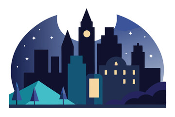 Vector illustration of Night City Landscape