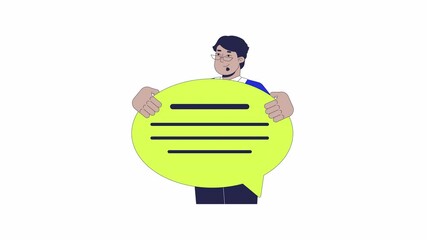 Poster - Professional communication skill 2D animation. Messaging digital conversation 4K video motion graphic. Business man holding speech bubble animated character cartoon flat concept, white background