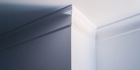 Leinwandbilder - Abstract background of the room's upper corner. Photograph of a white wall corner. The angle of the white wall and ceiling creates an unconventional design backdrop.