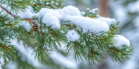 Aufkleber - Pine branch and needles blanketed with snow