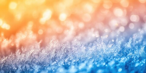 Poster - Close-up of blue snow and frost featuring a yellow and orange gradient.