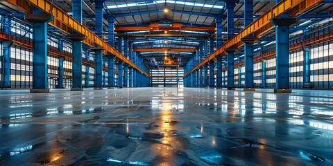 An expansive steel factory showcasing robust steel structures and industrial design. This image highlights the strength and efficiency of modern steel manufacturing facilities.