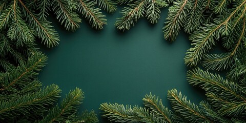 Poster - Christmas background featuring a frame of fir branches and copyspace.