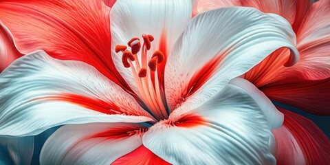 Sticker - Close-up of a stunning red and white lily flower.