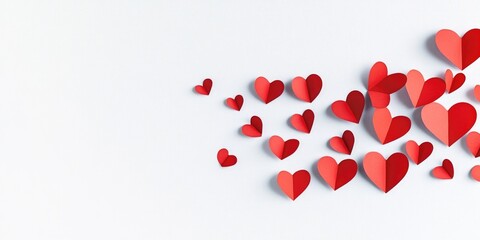 Aufkleber - Red paper hearts isolated on a white background, paper craft copy space for text.