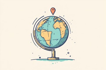 Leinwandbilder - This design features a simplified globe showcasing a marked destination with a single location pin, emphasizing travel and exploration. Generative AI