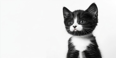 Poster - black and white kitten set against a white background