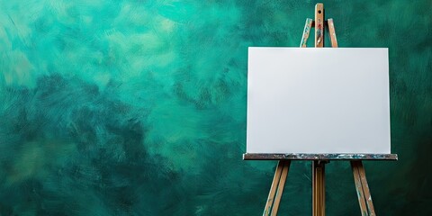 Poster - a blank artist easel set against a green background