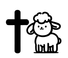 Holy lamb with cross outline icon collection black vector