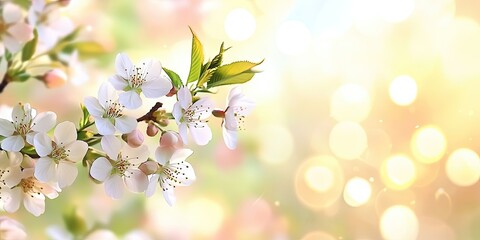 Fototapete - Abstract spring background featuring defocused cherry blossoms in spring with copyspace, a natural seasonal floral backdrop.
