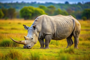 wild white rhinoceros grazing in africa bush