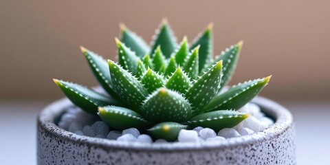 Aufkleber - Succulent plant Tulista pumila (Pearl Plant), also known as Haworthia pumila. Close-up of a small aloe plant in a ceramic pot, centered in the frame, set against a clean background.
