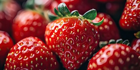 Aufkleber - Close-up of a ripe, delicious, juicy red strawberry. Summer backdrop. Close up.