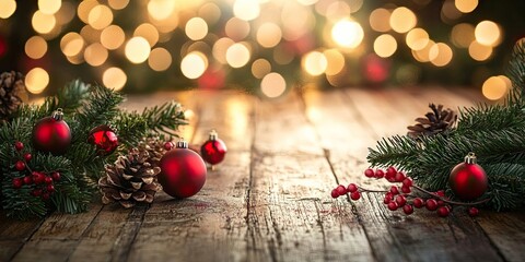 Aufkleber - Christmas backdrop on a wooden table with copy space.