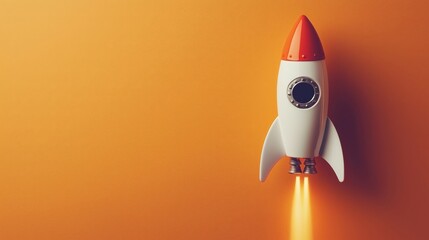 Poster - Rocket launch illustration, orange background, retro design, vibrant colors