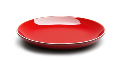 Poster - Empty red circular ceramic plate isolated on a white background with a clipping path.