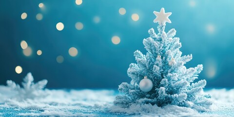 Aufkleber - Christmas tree decoration with a blue background for a premium mockup photo.
